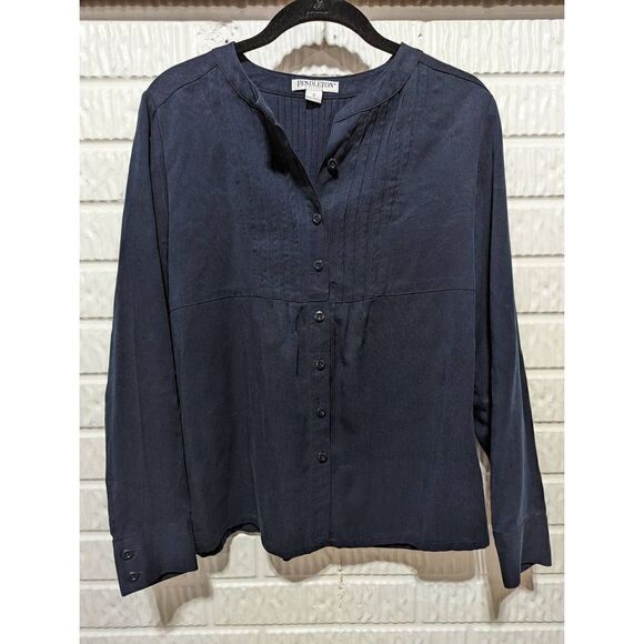 Pendleton Women's Navy Blue Tencel Pleated Button Front Long Sleeve Blouse Small - Picture 1 of 6
